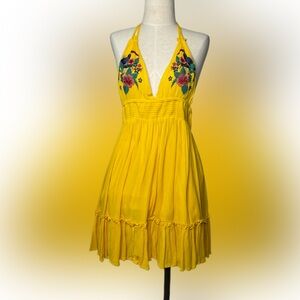 Embroiled Halter Style Backless Mini Summer Dress